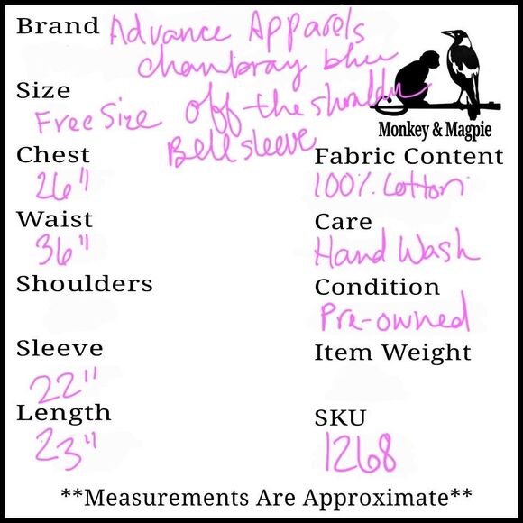 Advance Apparels Free Size Denim Chambray Flowy Top Elastic Neck Bell Sleeves - Picture 7 of 7